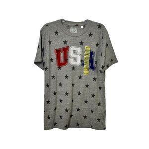 Royce Brand Womens USA Star Graphic T-Shirt Medium Heather Gray Short Sleeve